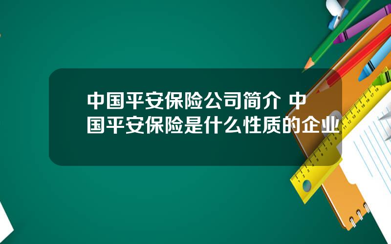 中国平安保险公司简介 中国平安保险是什么性质的企业